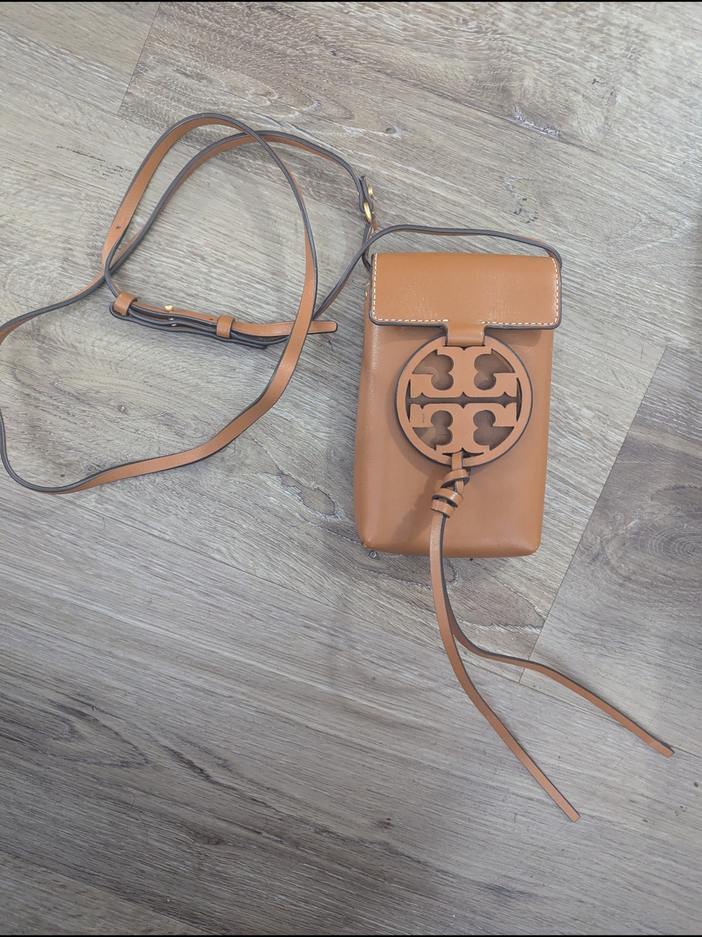 Tory Burch Tan Leather Logo Phone Crossbody
